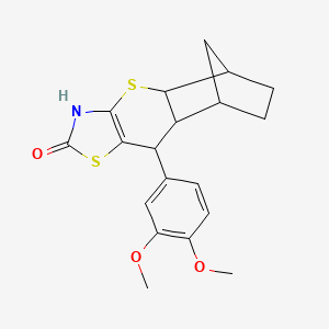 molecular formula C19H21NO3S2 B11415412 9-(3,4-dimethoxyphenyl)-3,4a,5,6,7,8,8a,9-octahydro-2H-5,8-methanothiochromeno[2,3-d][1,3]thiazol-2-one 