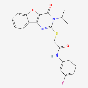 molecular formula C21H18FN3O3S B11415518 N-(3-fluorophenyl)-2-{[4-oxo-3-(propan-2-yl)-3,4-dihydro[1]benzofuro[3,2-d]pyrimidin-2-yl]sulfanyl}acetamide 