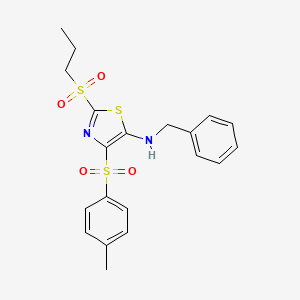 molecular formula C20H22N2O4S3 B11415639 N-benzyl-4-[(4-methylphenyl)sulfonyl]-2-(propylsulfonyl)-1,3-thiazol-5-amine 