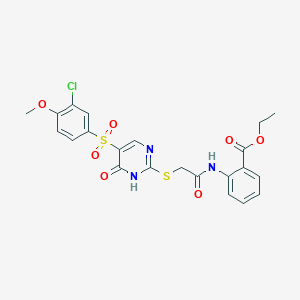 Ethyl 2-(2-((5-((3-chloro-4-methoxyphenyl)sulfonyl)-6-oxo-1,6-dihydropyrimidin-2-yl)thio)acetamido)benzoate