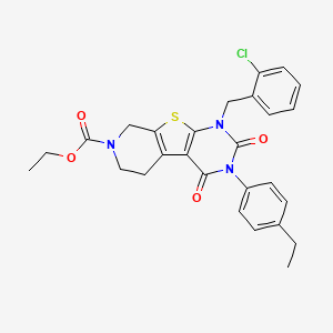 molecular formula C27H26ClN3O4S B11415699 ethyl 6-[(2-chlorophenyl)methyl]-4-(4-ethylphenyl)-3,5-dioxo-8-thia-4,6,11-triazatricyclo[7.4.0.02,7]trideca-1(9),2(7)-diene-11-carboxylate 