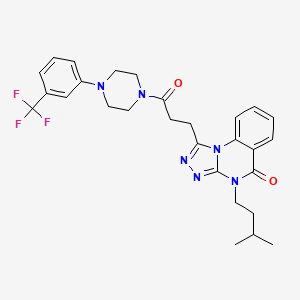 molecular formula C28H31F3N6O2 B11415749 4-(3-methylbutyl)-1-(3-oxo-3-{4-[3-(trifluoromethyl)phenyl]piperazin-1-yl}propyl)-4H,5H-[1,2,4]triazolo[4,3-a]quinazolin-5-one 