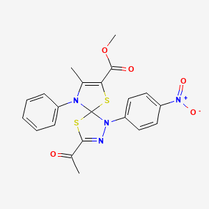 molecular formula C21H18N4O5S2 B11415790 Methyl 3-acetyl-8-methyl-1-(4-nitrophenyl)-9-phenyl-4,6-dithia-1,2,9-triazaspiro[4.4]nona-2,7-diene-7-carboxylate 