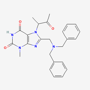 molecular formula C25H27N5O3 B11415975 8-[(Dibenzylamino)methyl]-3-methyl-7-(3-oxobutan-2-yl)purine-2,6-dione 