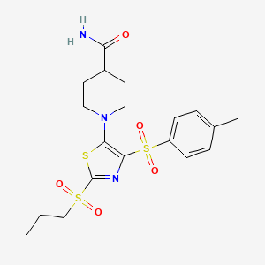 1-[4-[(4-Methylphenyl)sulfonyl]-2-(propylsulfonyl)-1,3-thiazol-5-yl]piperidine-4-carboxamide