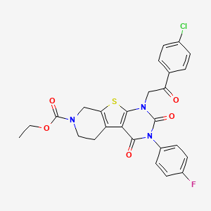 molecular formula C26H21ClFN3O5S B11416138 ethyl 6-[2-(4-chlorophenyl)-2-oxoethyl]-4-(4-fluorophenyl)-3,5-dioxo-8-thia-4,6,11-triazatricyclo[7.4.0.02,7]trideca-1(9),2(7)-diene-11-carboxylate 