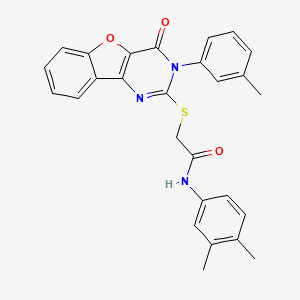 molecular formula C27H23N3O3S B11416172 N-(3,4-dimethylphenyl)-2-{[3-(3-methylphenyl)-4-oxo-3,4-dihydro[1]benzofuro[3,2-d]pyrimidin-2-yl]sulfanyl}acetamide 