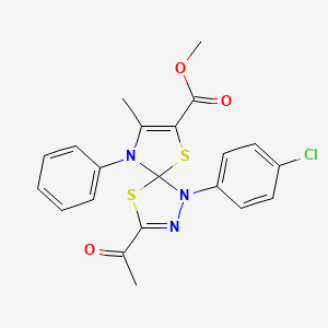 molecular formula C21H18ClN3O3S2 B11416173 Methyl 3-acetyl-1-(4-chlorophenyl)-8-methyl-9-phenyl-4,6-dithia-1,2,9-triazaspiro[4.4]nona-2,7-diene-7-carboxylate 