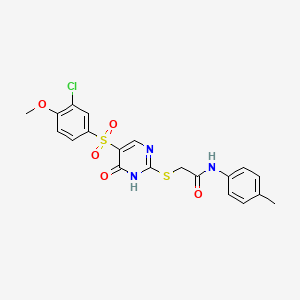 molecular formula C20H18ClN3O5S2 B11416212 2-({5-[(3-chloro-4-methoxyphenyl)sulfonyl]-6-oxo-1,6-dihydropyrimidin-2-yl}sulfanyl)-N-(4-methylphenyl)acetamide 