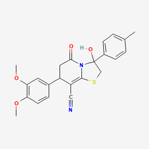 molecular formula C23H22N2O4S B11416265 7-(3,4-dimethoxyphenyl)-3-hydroxy-3-(4-methylphenyl)-5-oxo-2,3,6,7-tetrahydro-5H-[1,3]thiazolo[3,2-a]pyridine-8-carbonitrile 