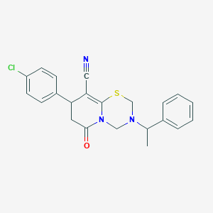 molecular formula C22H20ClN3OS B11416519 8-(4-chlorophenyl)-6-oxo-3-(1-phenylethyl)-3,4,7,8-tetrahydro-2H,6H-pyrido[2,1-b][1,3,5]thiadiazine-9-carbonitrile 