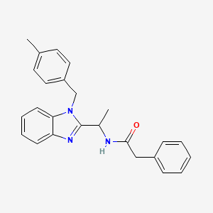 molecular formula C25H25N3O B11416616 N-{1-[1-(4-methylbenzyl)-1H-benzimidazol-2-yl]ethyl}-2-phenylacetamide 