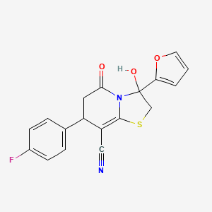 molecular formula C18H13FN2O3S B11416625 7-(4-fluorophenyl)-3-(furan-2-yl)-3-hydroxy-5-oxo-2,3,6,7-tetrahydro-5H-[1,3]thiazolo[3,2-a]pyridine-8-carbonitrile 