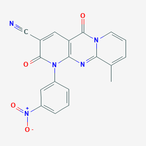 11-methyl-7-(3-nitrophenyl)-2,6-dioxo-1,7,9-triazatricyclo[8.4.0.03,8]tetradeca-3(8),4,9,11,13-pentaene-5-carbonitrile