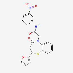 molecular formula C21H17N3O5S B11416736 2-(2-(furan-2-yl)-4-oxo-3,4-dihydrobenzo[b][1,4]thiazepin-5(2H)-yl)-N-(3-nitrophenyl)acetamide 