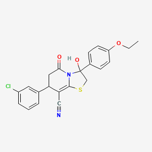 molecular formula C22H19ClN2O3S B11416755 7-(3-chlorophenyl)-3-(4-ethoxyphenyl)-3-hydroxy-5-oxo-2,3,6,7-tetrahydro-5H-[1,3]thiazolo[3,2-a]pyridine-8-carbonitrile 