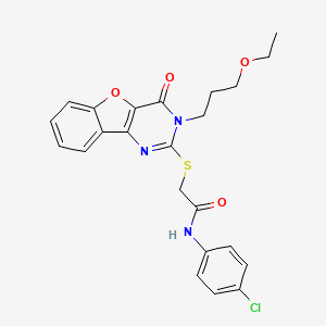 molecular formula C23H22ClN3O4S B11416841 N-(4-chlorophenyl)-2-{[3-(3-ethoxypropyl)-4-oxo-3,4-dihydro[1]benzofuro[3,2-d]pyrimidin-2-yl]sulfanyl}acetamide 