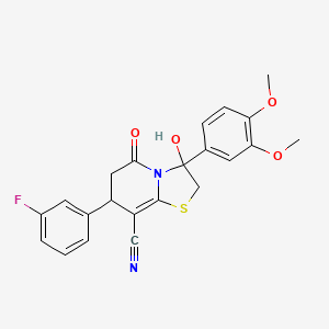 molecular formula C22H19FN2O4S B11416922 3-(3,4-dimethoxyphenyl)-7-(3-fluorophenyl)-3-hydroxy-5-oxo-2,3,6,7-tetrahydro-5H-[1,3]thiazolo[3,2-a]pyridine-8-carbonitrile 