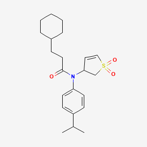 molecular formula C22H31NO3S B11416923 3-cyclohexyl-N-(1,1-dioxido-2,3-dihydrothiophen-3-yl)-N-(4-isopropylphenyl)propanamide 