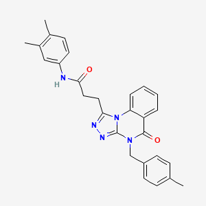 molecular formula C28H27N5O2 B11416953 N-(3,4-dimethylphenyl)-3-{4-[(4-methylphenyl)methyl]-5-oxo-4H,5H-[1,2,4]triazolo[4,3-a]quinazolin-1-yl}propanamide 