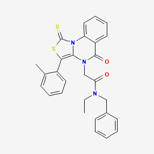 molecular formula C28H25N3O2S2 B11417137 N-benzyl-N-ethyl-2-(5-oxo-1-thioxo-3-(o-tolyl)-1H-thiazolo[3,4-a]quinazolin-4(5H)-yl)acetamide 