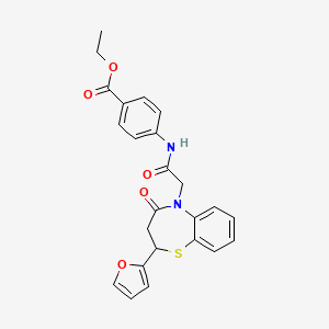 molecular formula C24H22N2O5S B11417365 ethyl 4-(2-(2-(furan-2-yl)-4-oxo-3,4-dihydrobenzo[b][1,4]thiazepin-5(2H)-yl)acetamido)benzoate 