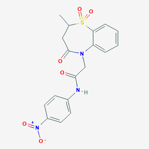 molecular formula C18H17N3O6S B11417398 2-(2-methyl-1,1-dioxido-4-oxo-3,4-dihydro-1,5-benzothiazepin-5(2H)-yl)-N-(4-nitrophenyl)acetamide 