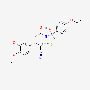 molecular formula C26H28N2O5S B11417522 3-(4-ethoxyphenyl)-3-hydroxy-7-(3-methoxy-4-propoxyphenyl)-5-oxo-2,3,6,7-tetrahydro-5H-[1,3]thiazolo[3,2-a]pyridine-8-carbonitrile 