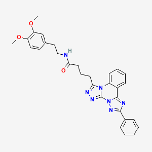 N-[2-(3,4-dimethoxyphenyl)ethyl]-4-(9-phenyl-2,4,5,7,8,10-hexazatetracyclo[10.4.0.02,6.07,11]hexadeca-1(16),3,5,8,10,12,14-heptaen-3-yl)butanamide