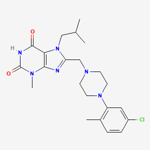 molecular formula C22H29ClN6O2 B11417577 8-{[4-(5-chloro-2-methylphenyl)piperazin-1-yl]methyl}-3-methyl-7-(2-methylpropyl)-3,7-dihydro-1H-purine-2,6-dione 