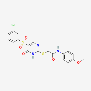 molecular formula C19H16ClN3O5S2 B11417630 2-({5-[(3-chlorophenyl)sulfonyl]-6-oxo-1,6-dihydropyrimidin-2-yl}sulfanyl)-N-(4-methoxyphenyl)acetamide 