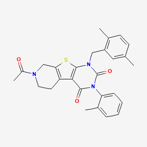 11-acetyl-6-[(2,5-dimethylphenyl)methyl]-4-(2-methylphenyl)-8-thia-4,6,11-triazatricyclo[7.4.0.02,7]trideca-1(9),2(7)-diene-3,5-dione