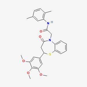 molecular formula C28H30N2O5S B11417761 N-(2,5-dimethylphenyl)-2-(4-oxo-2-(3,4,5-trimethoxyphenyl)-3,4-dihydrobenzo[b][1,4]thiazepin-5(2H)-yl)acetamide 