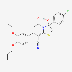 molecular formula C25H25ClN2O4S B11417771 3-(4-chlorophenyl)-7-(3-ethoxy-4-propoxyphenyl)-3-hydroxy-5-oxo-2,3,6,7-tetrahydro-5H-[1,3]thiazolo[3,2-a]pyridine-8-carbonitrile 