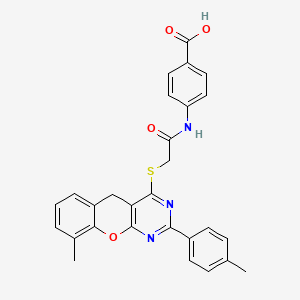 molecular formula C28H23N3O4S B11417828 4-(2-{[9-Methyl-2-(4-methylphenyl)-5H-chromeno[2,3-D]pyrimidin-4-YL]sulfanyl}acetamido)benzoic acid 