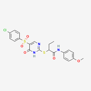 molecular formula C21H20ClN3O5S2 B11417845 2-((5-((4-chlorophenyl)sulfonyl)-6-oxo-1,6-dihydropyrimidin-2-yl)thio)-N-(4-methoxyphenyl)butanamide 