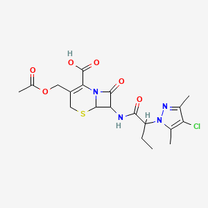 molecular formula C19H23ClN4O6S B11417897 3-[(acetyloxy)methyl]-7-{[2-(4-chloro-3,5-dimethyl-1H-pyrazol-1-yl)butanoyl]amino}-8-oxo-5-thia-1-azabicyclo[4.2.0]oct-2-ene-2-carboxylic acid 