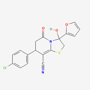 molecular formula C18H13ClN2O3S B11418040 7-(4-chlorophenyl)-3-(furan-2-yl)-3-hydroxy-5-oxo-2,3,6,7-tetrahydro-5H-[1,3]thiazolo[3,2-a]pyridine-8-carbonitrile 