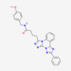 N-[(4-methoxyphenyl)methyl]-4-(9-phenyl-2,4,5,7,8,10-hexazatetracyclo[10.4.0.02,6.07,11]hexadeca-1(16),3,5,8,10,12,14-heptaen-3-yl)butanamide