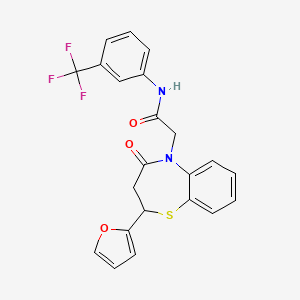 molecular formula C22H17F3N2O3S B11418235 2-(2-(furan-2-yl)-4-oxo-3,4-dihydrobenzo[b][1,4]thiazepin-5(2H)-yl)-N-(3-(trifluoromethyl)phenyl)acetamide 