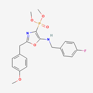 molecular formula C20H22FN2O5P B11418256 Dimethyl {5-[(4-fluorobenzyl)amino]-2-(4-methoxybenzyl)-1,3-oxazol-4-yl}phosphonate 