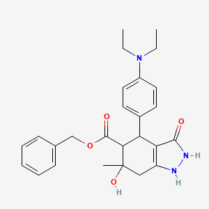 benzyl 4-[4-(diethylamino)phenyl]-3,6-dihydroxy-6-methyl-4,5,6,7-tetrahydro-1H-indazole-5-carboxylate