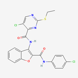 molecular formula C22H16Cl2N4O3S B11418295 5-chloro-N-{2-[(4-chlorophenyl)carbamoyl]-1-benzofuran-3-yl}-2-(ethylsulfanyl)pyrimidine-4-carboxamide 