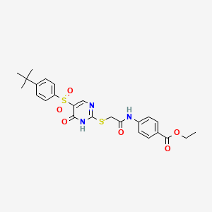 Ethyl 4-(2-((5-((4-(tert-butyl)phenyl)sulfonyl)-6-oxo-1,6-dihydropyrimidin-2-yl)thio)acetamido)benzoate