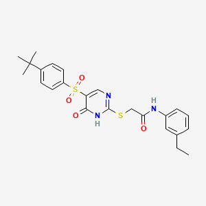 molecular formula C24H27N3O4S2 B11418334 2-({5-[(4-tert-butylphenyl)sulfonyl]-6-oxo-1,6-dihydropyrimidin-2-yl}thio)-N-(3-ethylphenyl)acetamide 