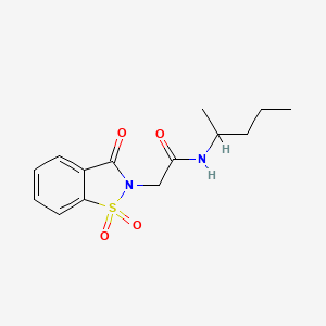 molecular formula C14H18N2O4S B11418361 2-(1,1-dioxido-3-oxo-1,2-benzothiazol-2(3H)-yl)-N-(pentan-2-yl)acetamide 