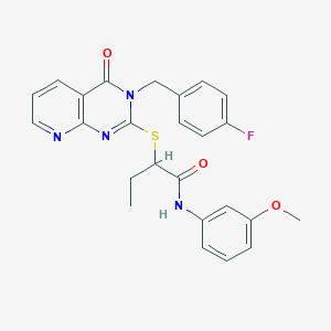 molecular formula C25H23FN4O3S B11418380 2-((3-(4-fluorobenzyl)-4-oxo-3,4-dihydropyrido[2,3-d]pyrimidin-2-yl)thio)-N-(3-methoxyphenyl)butanamide 