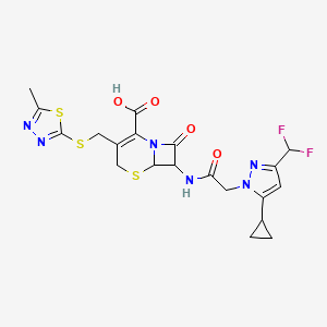 molecular formula C20H20F2N6O4S3 B11418442 7-({[5-cyclopropyl-3-(difluoromethyl)-1H-pyrazol-1-yl]acetyl}amino)-3-{[(5-methyl-1,3,4-thiadiazol-2-yl)sulfanyl]methyl}-8-oxo-5-thia-1-azabicyclo[4.2.0]oct-2-ene-2-carboxylic acid 