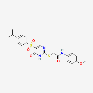 molecular formula C22H23N3O5S2 B11418507 2-((5-((4-isopropylphenyl)sulfonyl)-6-oxo-1,6-dihydropyrimidin-2-yl)thio)-N-(4-methoxyphenyl)acetamide 