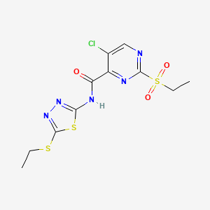 molecular formula C11H12ClN5O3S3 B11418561 5-chloro-N-[5-(ethylsulfanyl)-1,3,4-thiadiazol-2-yl]-2-(ethylsulfonyl)pyrimidine-4-carboxamide 